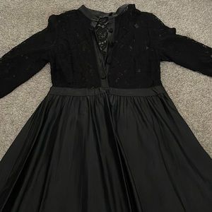 Lace top skater dress with faux leather bottom